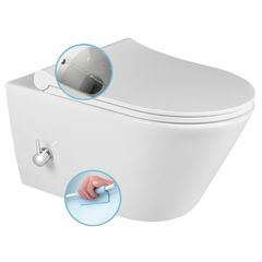 Sapho Avva Závěsné WC Rimless s bidetovou sprškou a integrovanou baterií, bílá 100315