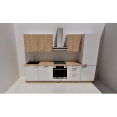 Kuchyně EBS Next 3 m, bílá vysoký lesk/dub arlington, pracovní deska dub arlington